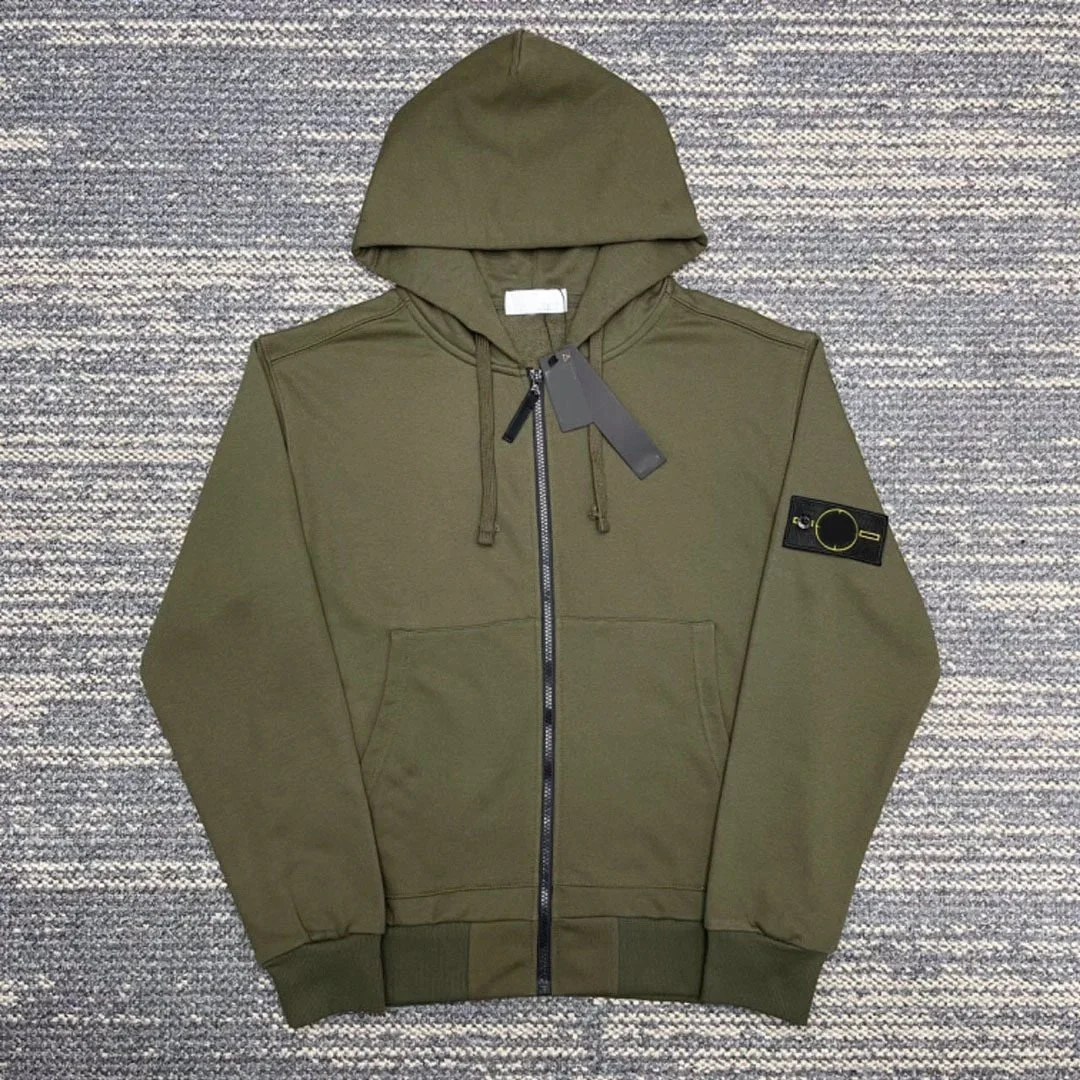 Hooded sweatshirt solid color island armband badge style zipper sweatshirt jacket