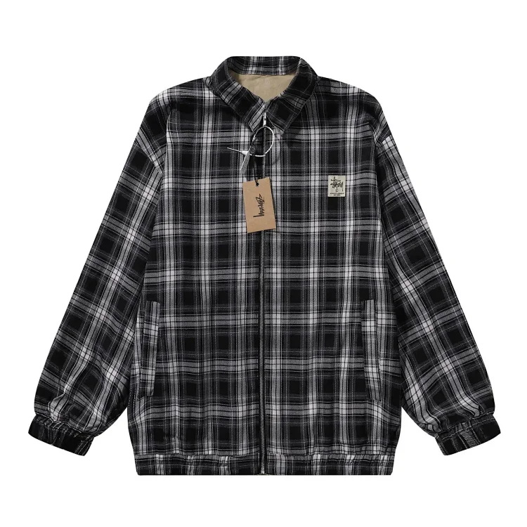 Reversible plaid lapel loose casual jacket for men and women(pic16) Reversible plaid lapel loose casual jacket for men and women