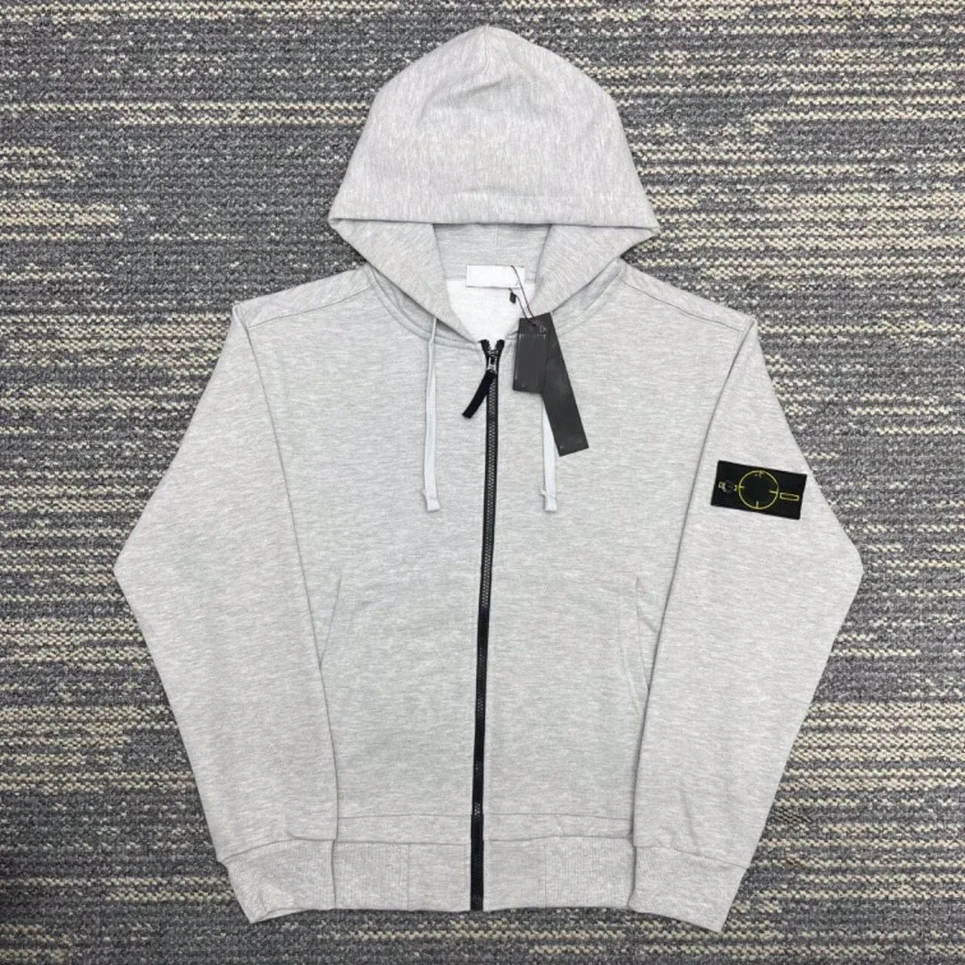 Hooded sweatshirt solid color island armband badge style zipper sweatshirt jacket