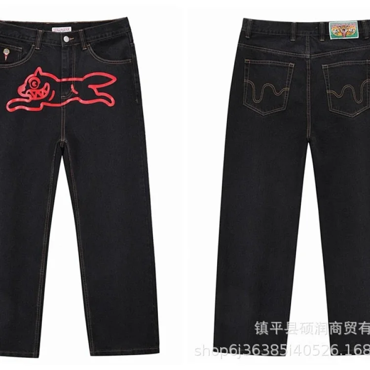 American high street fashion brand flying dog print unisex denim trousers(pic2) American high street fashion brand flying dog print unisex denim trousers