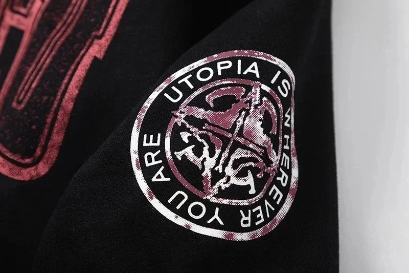 American niche high street brand Travis Scott SS23 UTOPIA limited series reverse letter printed pocket zipper pure cotton 340g cardigan plus velvet hooded sweatshirt
