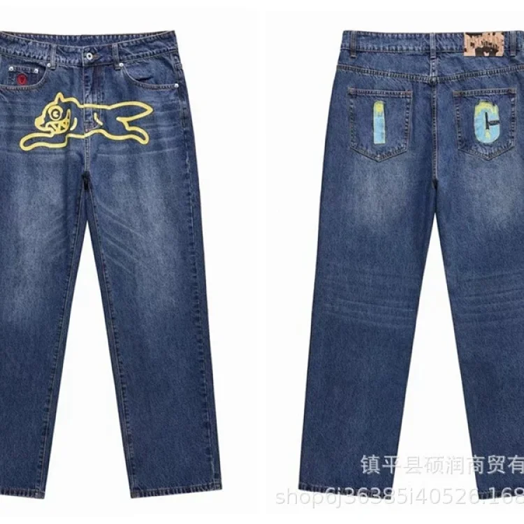American high street fashion brand flying dog print unisex denim trousers(pic6) American high street fashion brand flying dog print unisex denim trousers