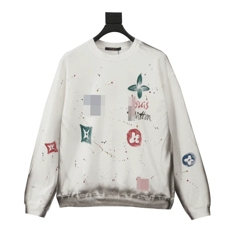 V sweatshirt washed destroyed hand-painted round neck V sweatshirt for men and women