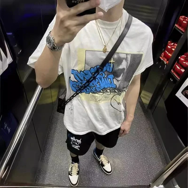 2024 new heavyweight Travis Scott Cactus Jack letter foam short-sleeved T-shirt tee for men and wome