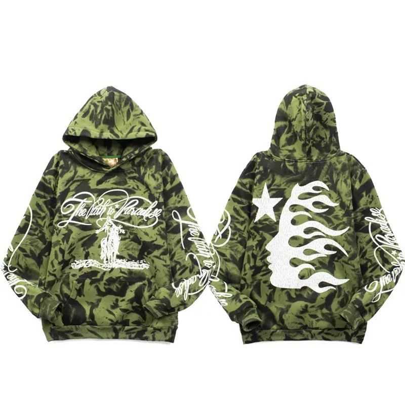 [hello series] fog high street washed and distressed heavy worker head print casual sweatshirt couple wear hoodie