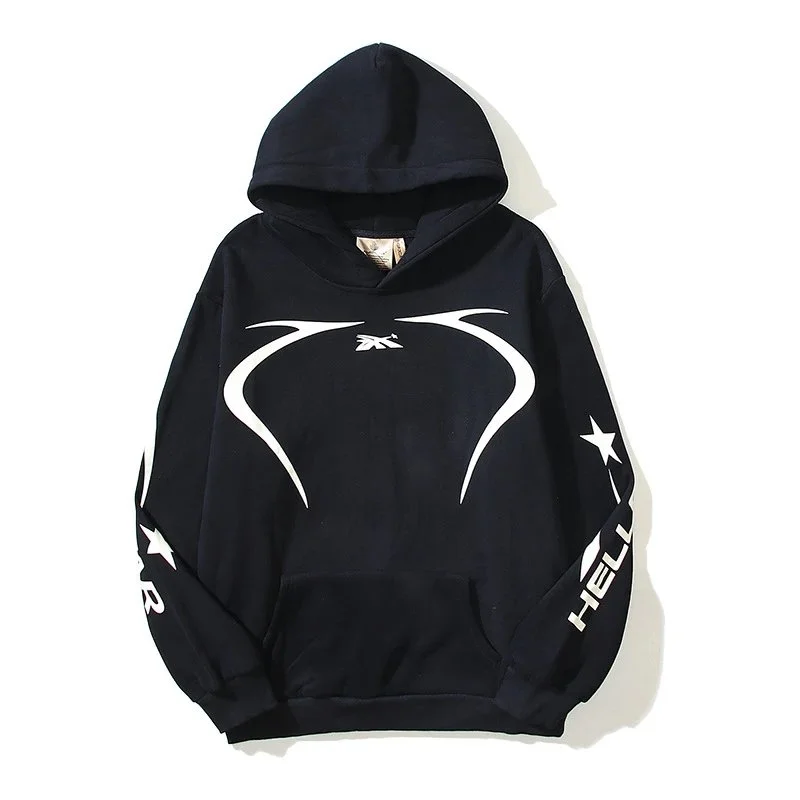 [hello series] fog high street washed and distressed heavy worker head print casual sweatshirt couple wear hoodie