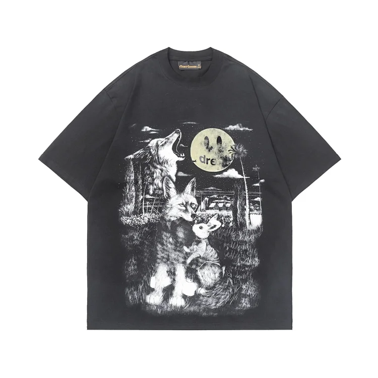 DREW HUOSE Summer classic Justin Bieber matching smiley face pattern round neck versatile T-shirt for couples(pic32) DREW HUOSE Summer classic Justin Bieber matching smiley face pattern round neck versatile T-shirt for couples