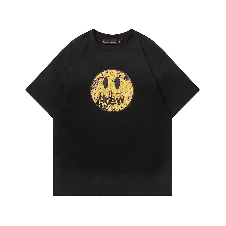 DREW HUOSE Summer classic Justin Bieber matching smiley face pattern round neck versatile T-shirt for couples(pic36) DREW HUOSE Summer classic Justin Bieber matching smiley face pattern round neck versatile T-shirt for couples