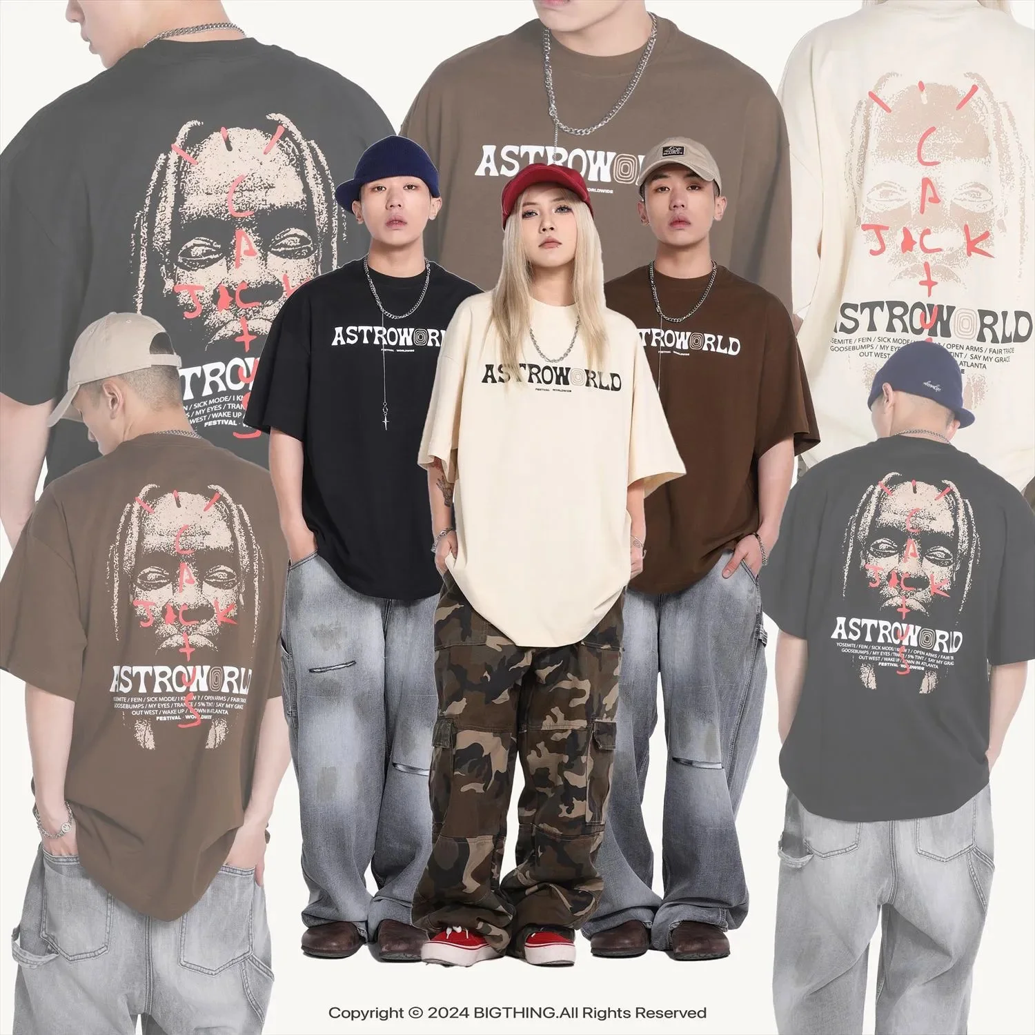 Travis Scott ts Cactus Jack shirt Fujiwara Hiroshi lightning joint TS men's and women's short-sleeved T-shirt