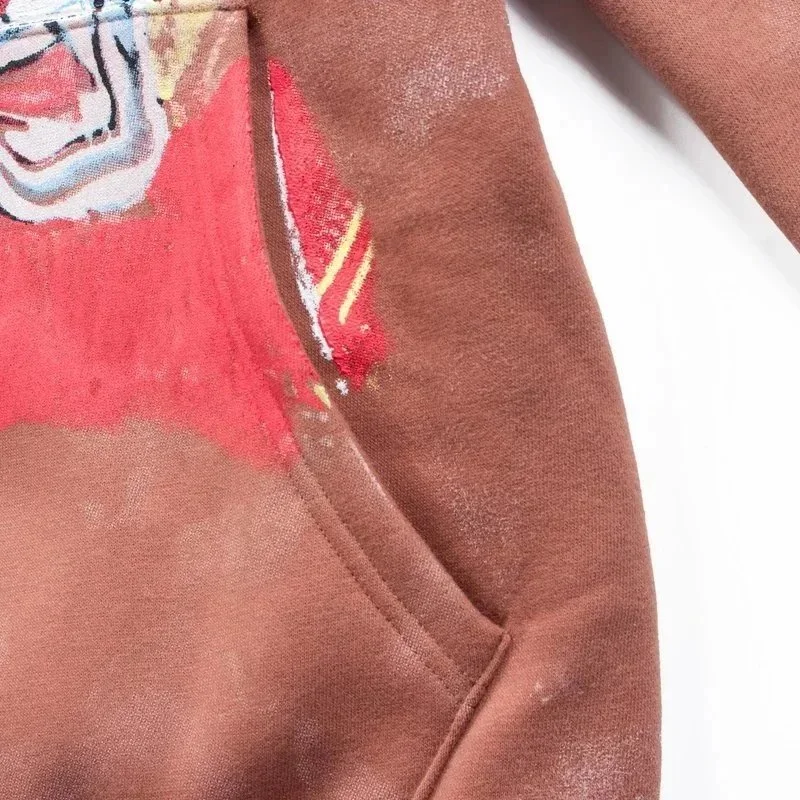 Velvet zipper sweatshirt, INS super hot, trendy, high street, retro, distressed, mud-dyed niche, Travis Scott tour commemorative autumn and winter pure cotton fleece cardigan, zipper hooded