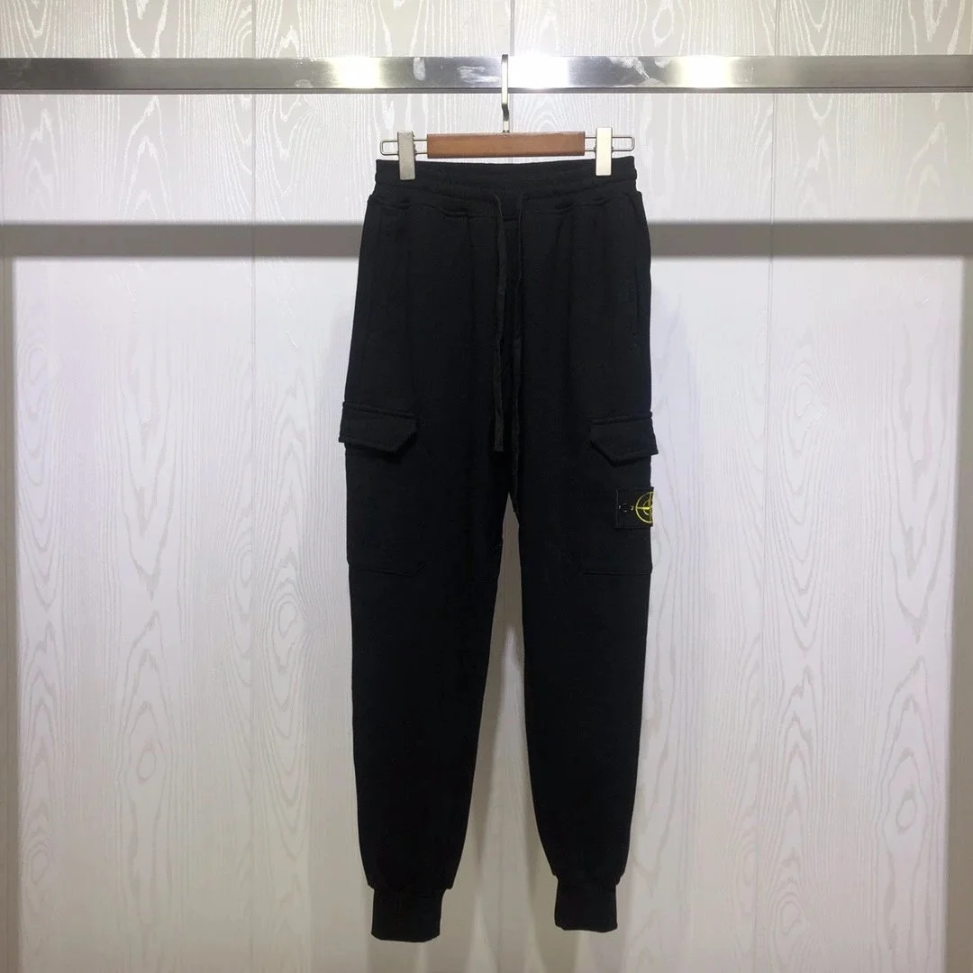 Cross-border Sto*ne Island Stone Island 2024fw men's tapered cotton sweatpants autumn and winter overalls sweatpants black
