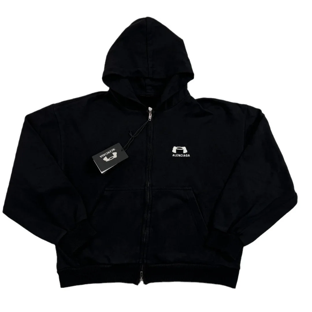 Classic logo embroidered sweatshirt zipper hoodie loose OS fit zipper sweatshirt jacket
