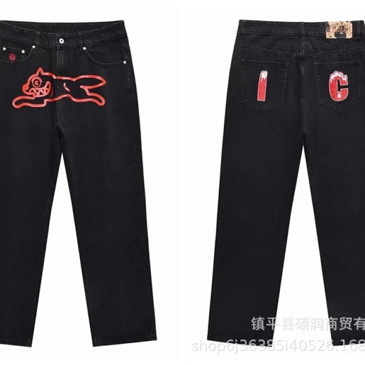 American high street fashion brand flying dog print unisex denim trousers(pic5) American high street fashion brand flying dog print unisex denim trousers