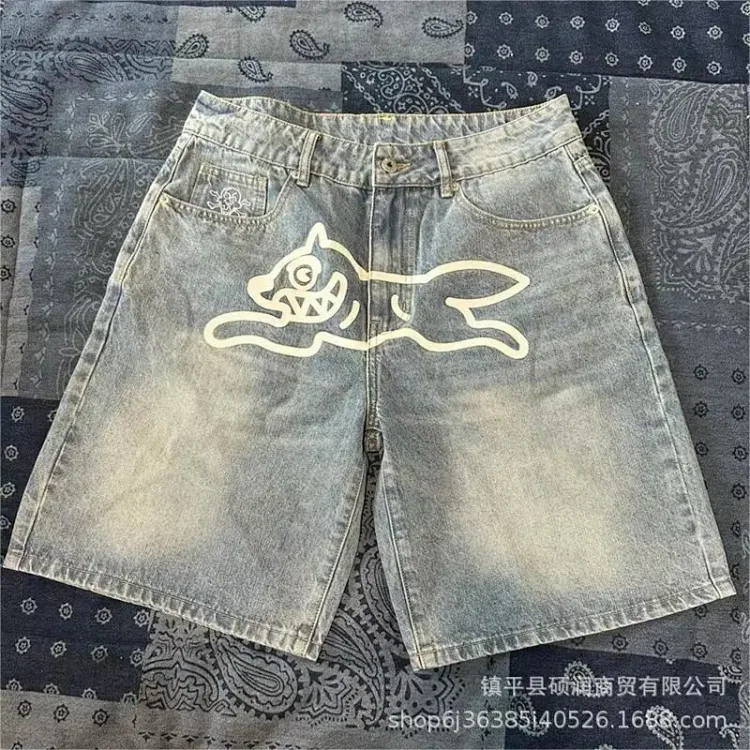 American high street fashion brand flying dog print unisex denim trousers(pic12) American high street fashion brand flying dog print unisex denim trousers