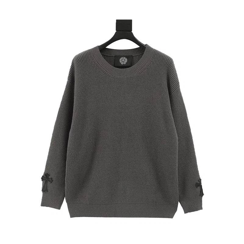 CH cuffs cross-frame leather waffle pullover sweater for men and women