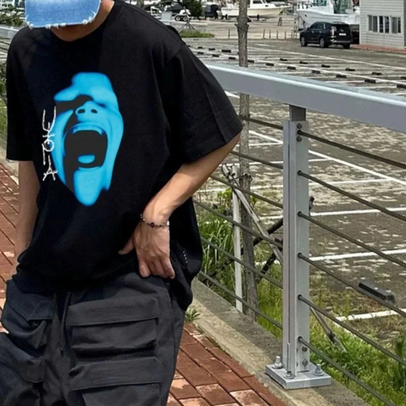 2024 New Travis Scott Cactus Jack Utopia Joint Model Crying Blue Face Short Sleeves