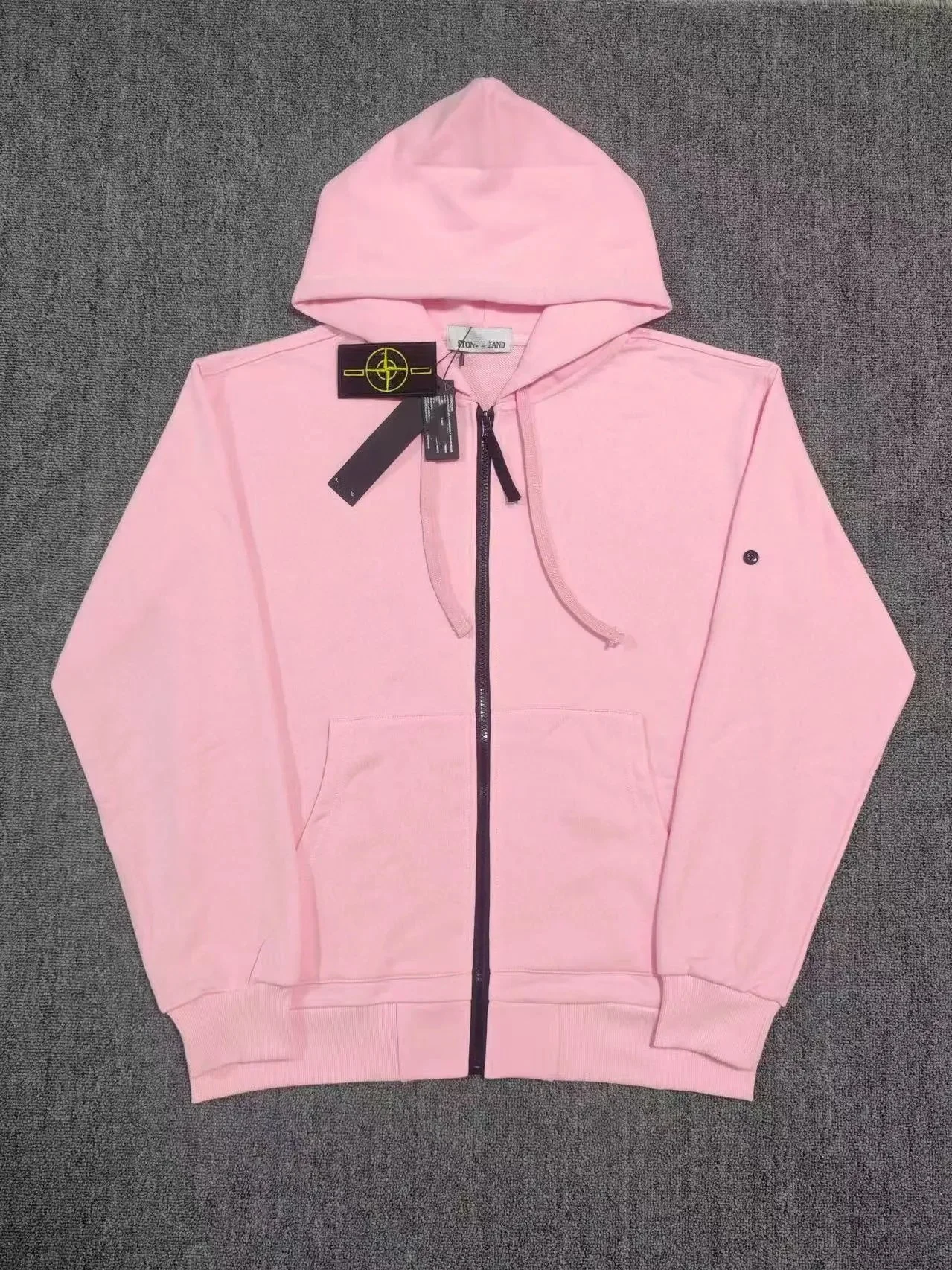 Hooded sweatshirt solid color island armband badge style zipper sweatshirt jacket