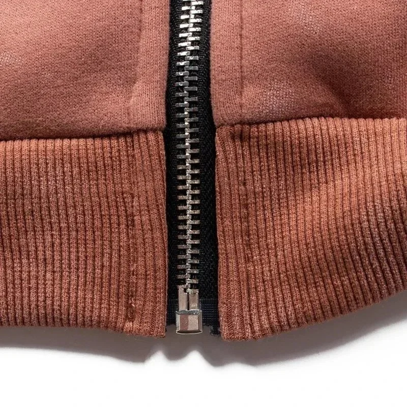 Velvet zipper sweatshirt, INS super hot, trendy, high street, retro, distressed, mud-dyed niche, Travis Scott tour commemorative autumn and winter pure cotton fleece cardigan, zipper hooded