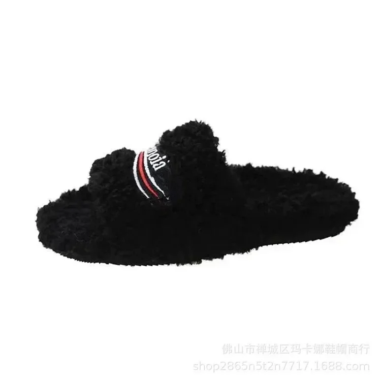 Womens furry slippers 2024 new style letter embroidered thick sole lamb(pic9) Women's furry slippers 2024 new style letter embroidered thick sole lamb