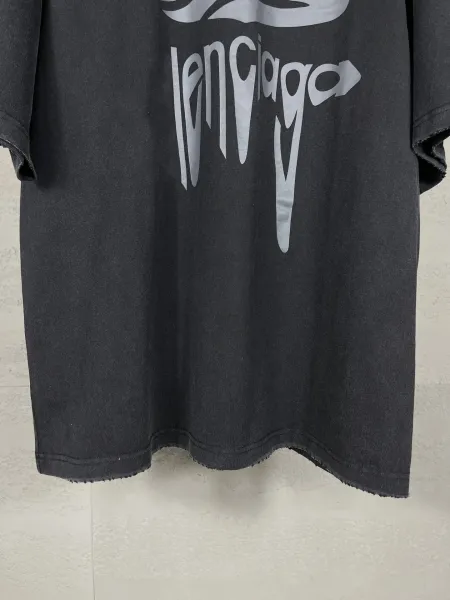 Balenciaga Lenciago Graphic Print Distressed Black T-Shirt - 7