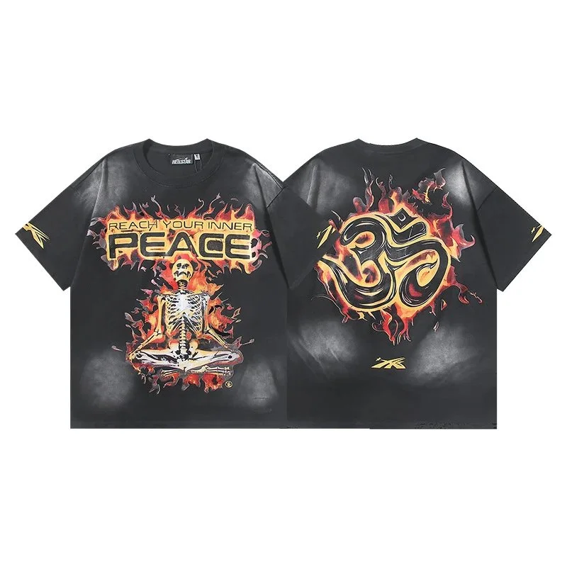 2024 summer new American trendy brand men's and women's couple wear large size loose washed short-sleeved T-shirt teenagers tee