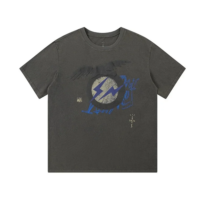 Heavyweight Travis Scott CactusJack washed eagle lightning animal print short-sleeved T-shirt tee