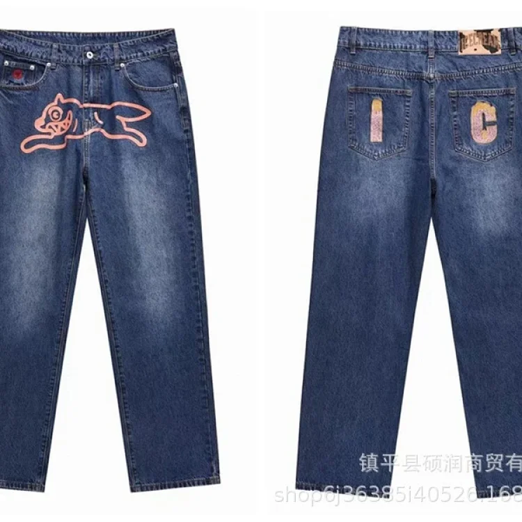 American high street fashion brand flying dog print unisex denim trousers(pic7) American high street fashion brand flying dog print unisex denim trousers