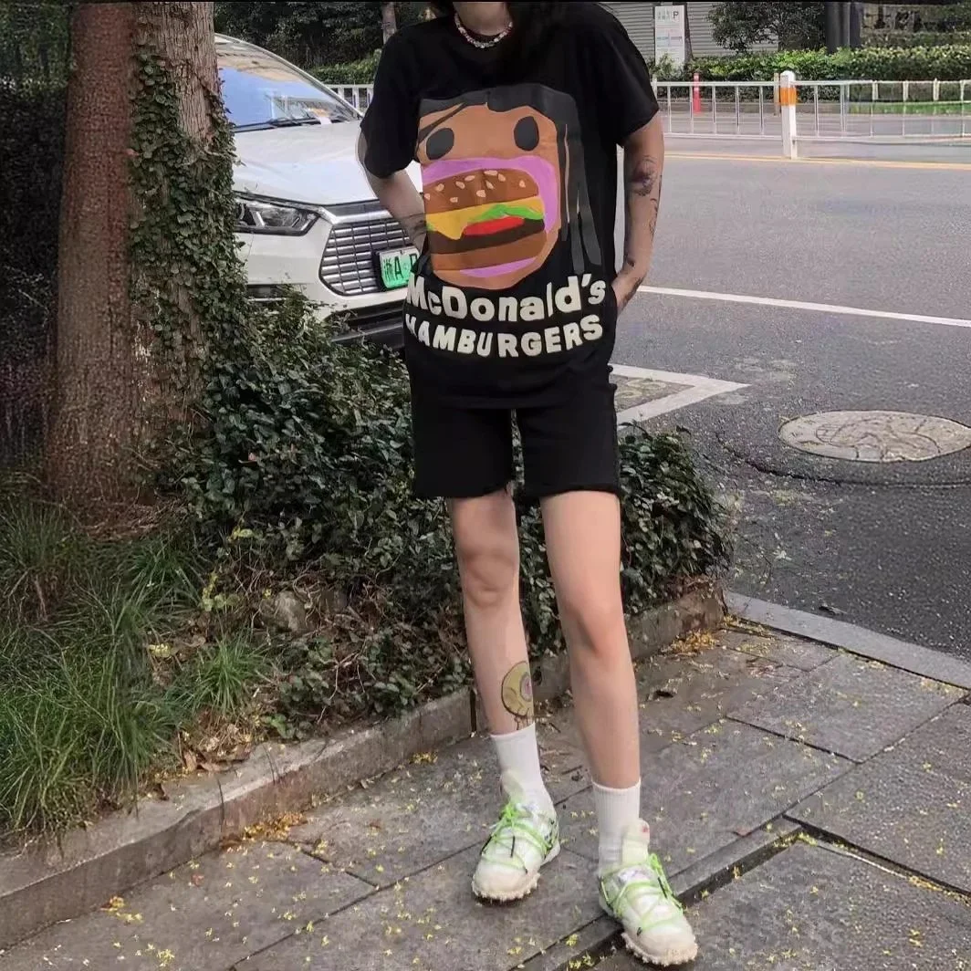 Travis Scott Cactus jack X CPFMgCJ joint model foam hamburger mouth pattern short-sleeved T