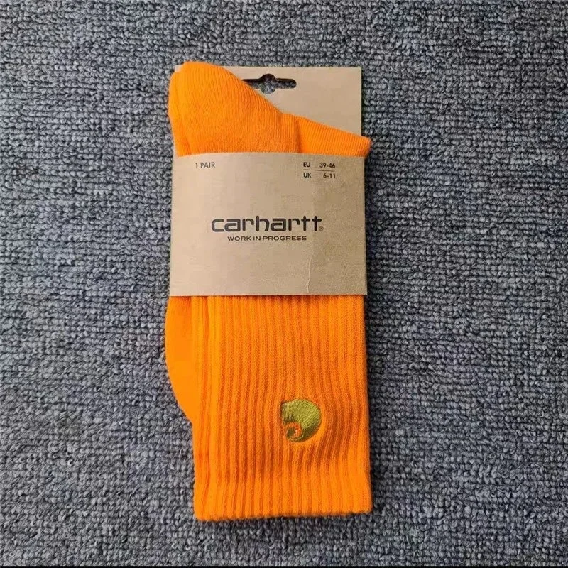 Carhartt men's and women's European and American fashion brand towel bottom gold label embroidery simple workwear style skateboard sports socks