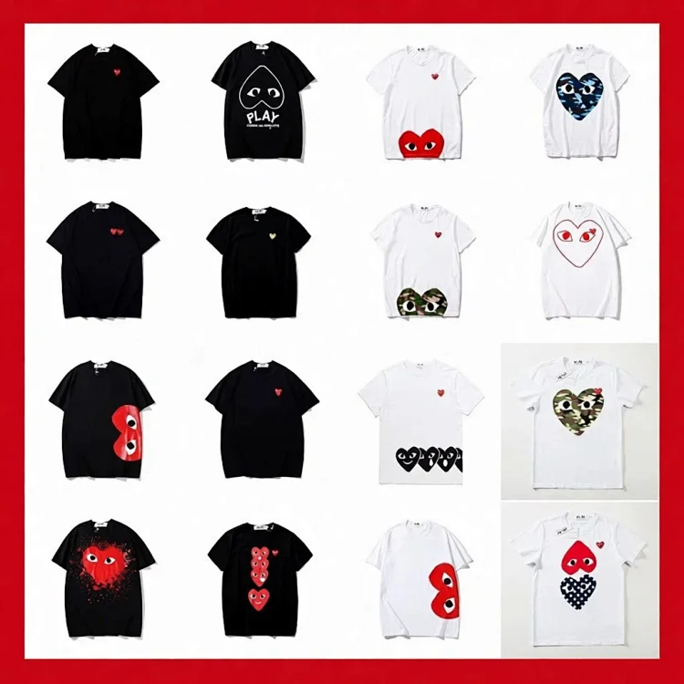 plaLove embroidered short-sleeved pure cotton red heart eyes couple T-shirt(pic1) plaLove embroidered short-sleeved pure cotton red heart eyes couple T-shirt
