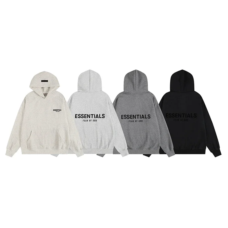 New FEAR OF GOD ESSENTIALS flocked letter men and women casual loose plus velvet hooded sweatshirt trendy