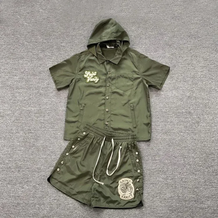 Saint letter towel embroidered hooded short-sleeved shirt casual shorts suit(pic10) Saint letter towel embroidered hooded short-sleeved shirt casual shorts suit