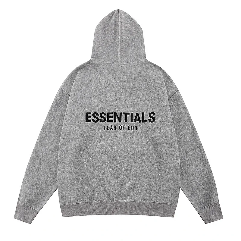 New FEAR OF GOD ESSENTIALS flocked letter men and women casual loose plus velvet hooded sweatshirt trendy