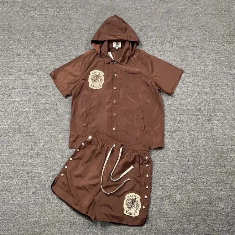 Saint letter towel embroidered hooded short-sleeved shirt casual shorts suit(pic18) Saint letter towel embroidered hooded short-sleeved shirt casual shorts suit