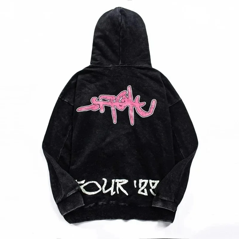 Autumn thin sweatshirt American Travis Scott Utopia Tour hooded sweatshirt abstract letter washed retro distressed hoodie ins super hot autumn and winter new cotton terry hoodie sweatshirt