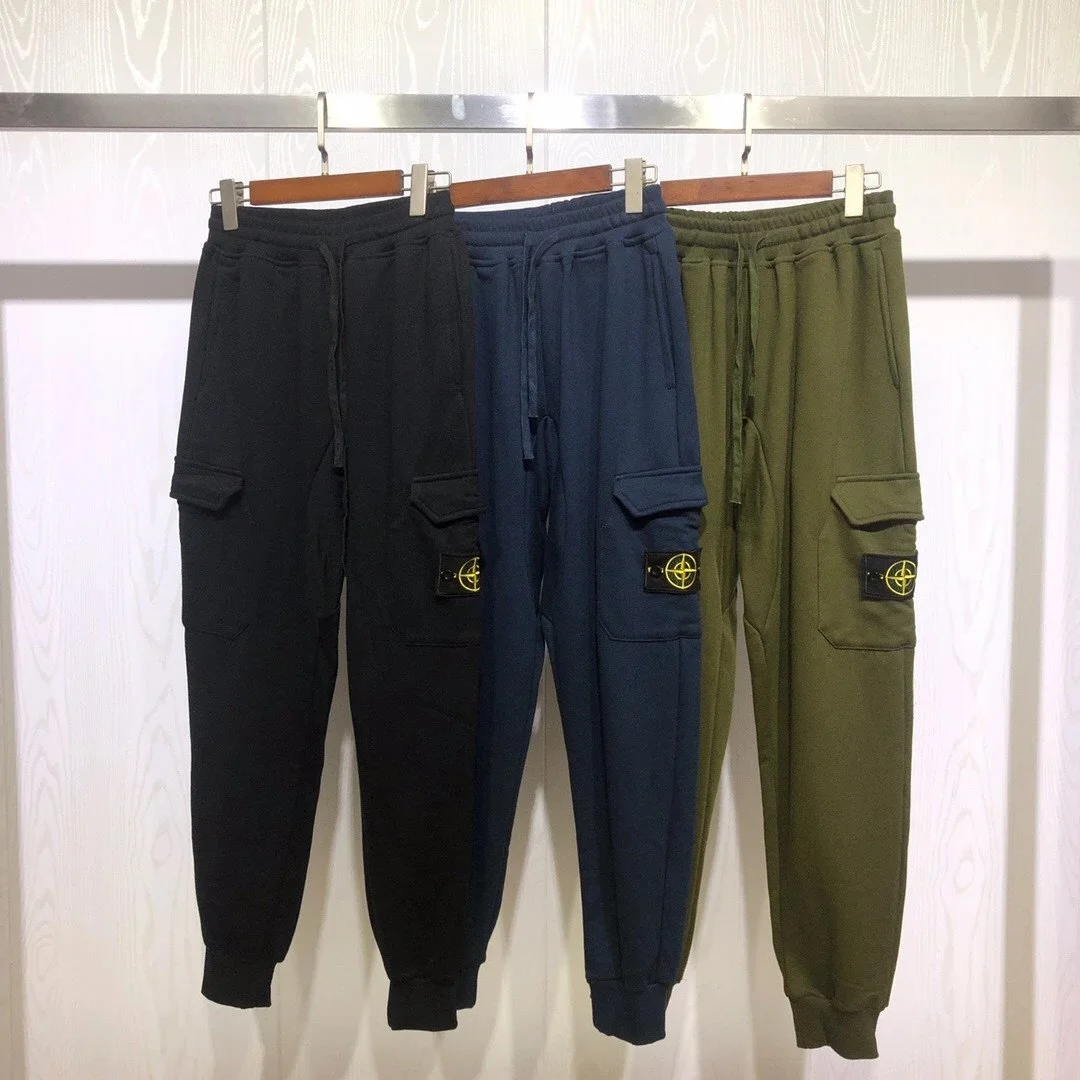 Cross-border Sto*ne Island Stone Island 2024fw men's tapered cotton sweatpants autumn and winter overalls sweatpants black