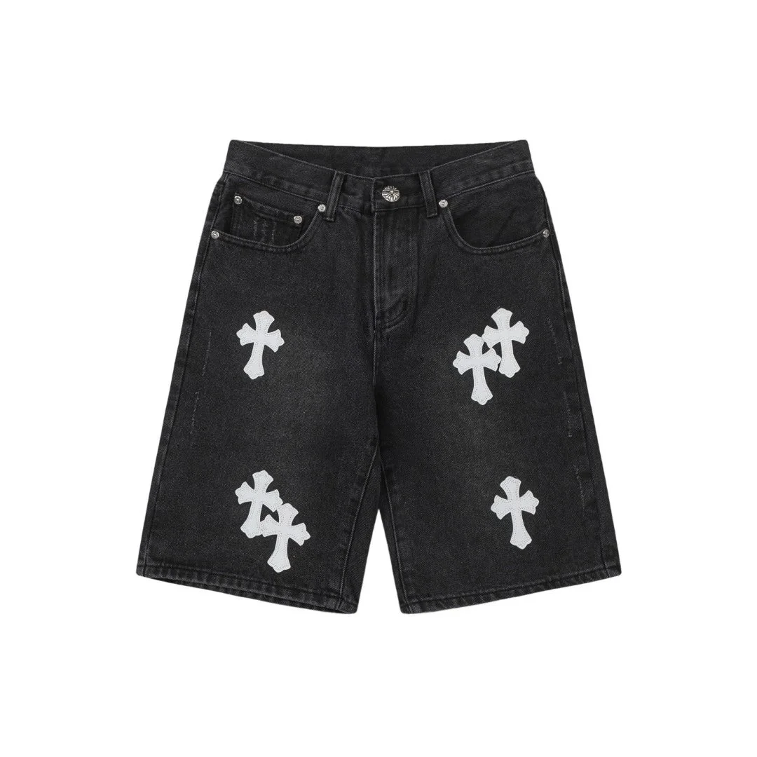 CH cross old denim shorts five-quarter pants for men and women