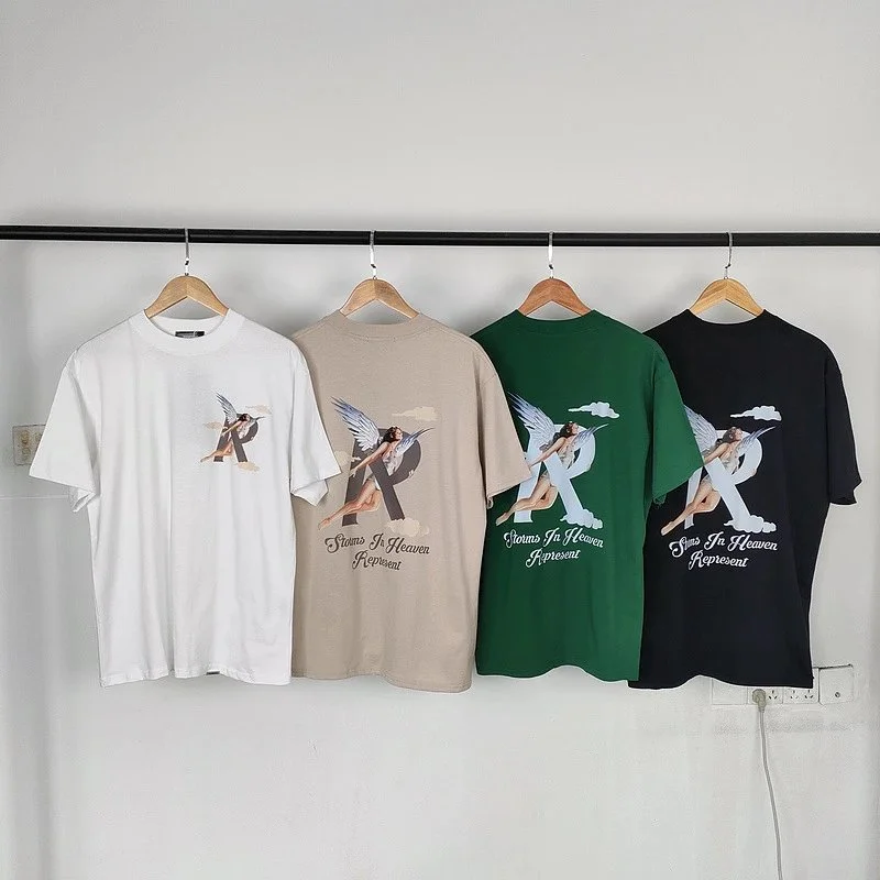 Angel Print Casual Sports Shorts Round Neck Short Sleeve T-Shirt
