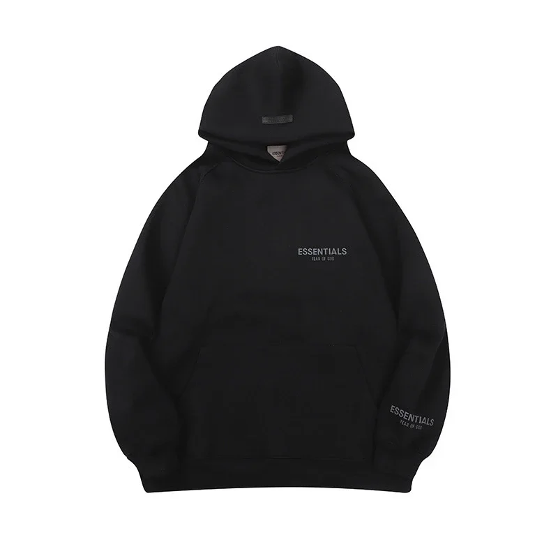 New FEAR OF GOD ESSENTIALS flocked letter men and women casual loose plus velvet hooded sweatshirt trendy