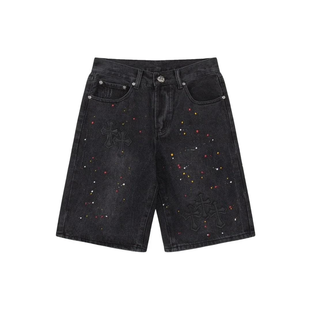 CH cross old denim shorts five-quarter pants for men and women