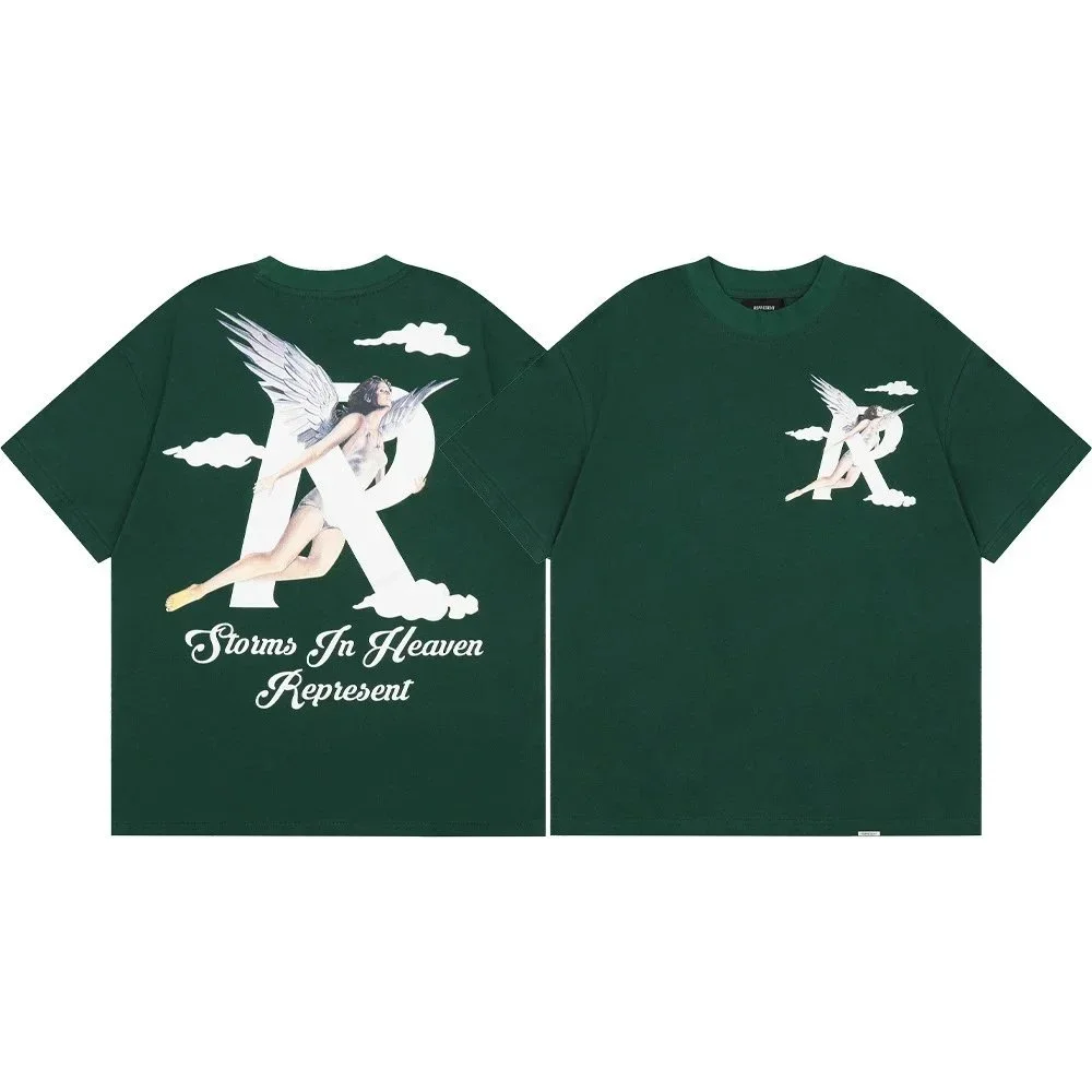 Letter print retro men's and women's couple round neck loose short-sleeved T-shirt