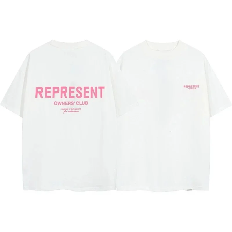 Letter print retro men's and women's couple round neck loose short-sleeved T-shirt