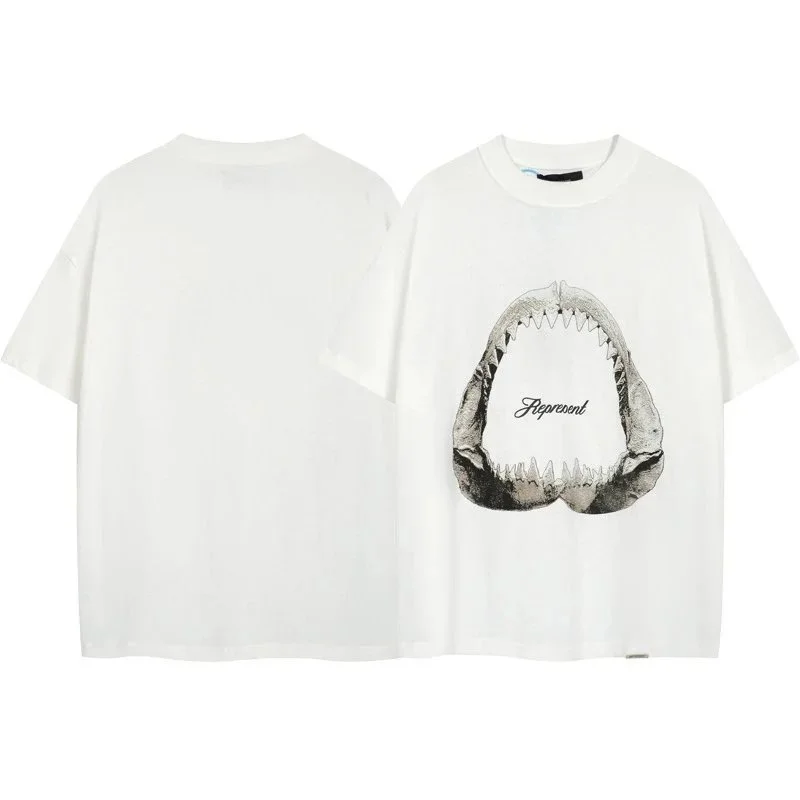Letter print retro men's and women's couple round neck loose short-sleeved T-shirt