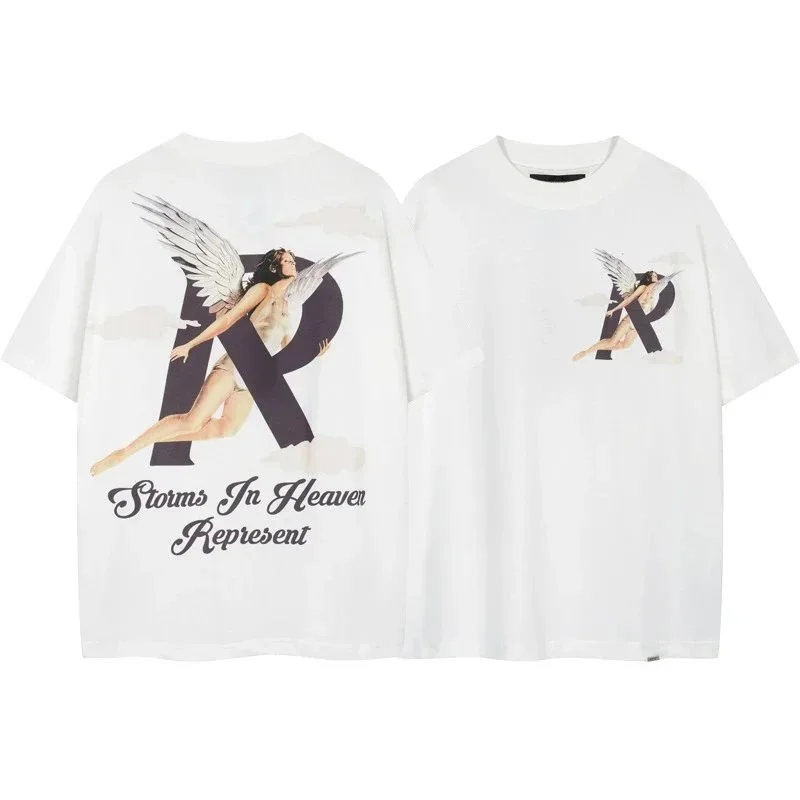 Letter print retro men's and women's couple round neck loose short-sleeved T-shirt