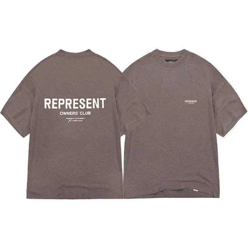 Letter print retro men's and women's couple round neck loose short-sleeved T-shirt product image