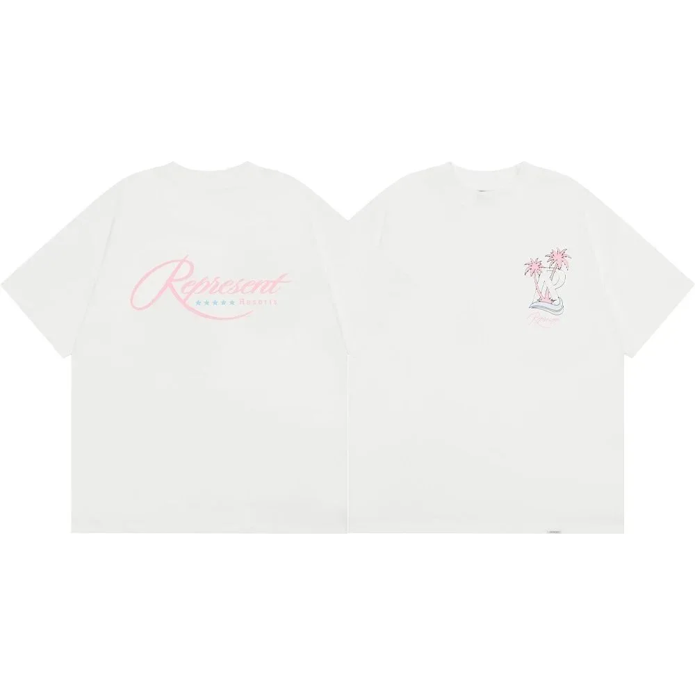 Letter print retro men's and women's couple round neck loose short-sleeved T-shirt