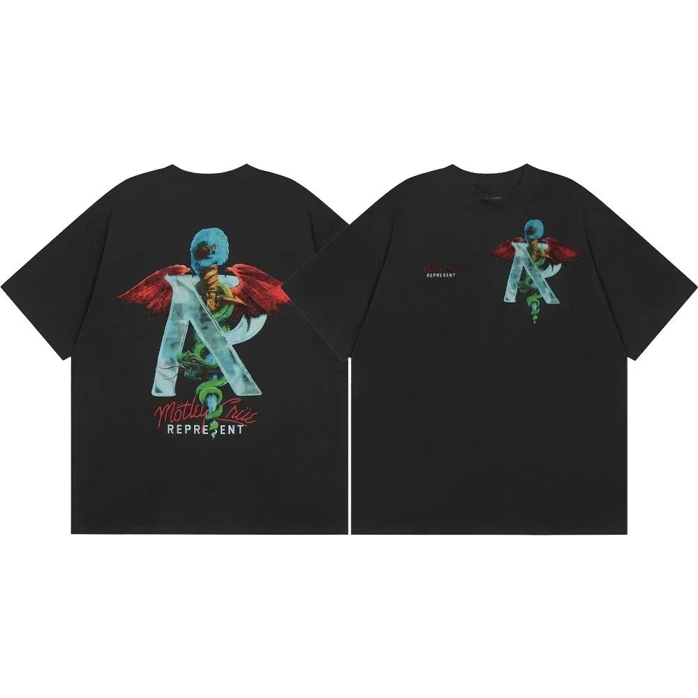 Letter print retro men's and women's couple round neck loose short-sleeved T-shirt