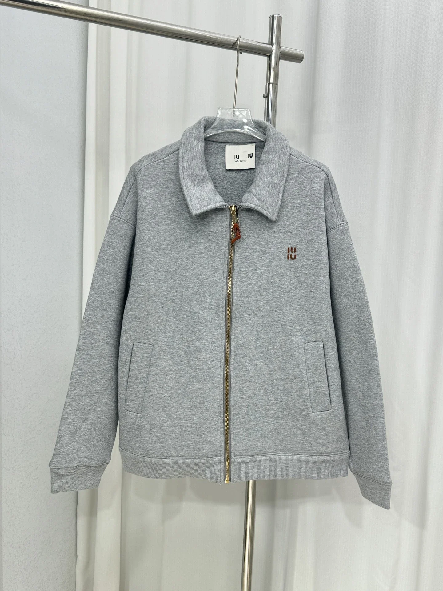Nanyou high version MU thick plain knitted leather logo letter embroidered zipper jacket loose men's and women's jacket