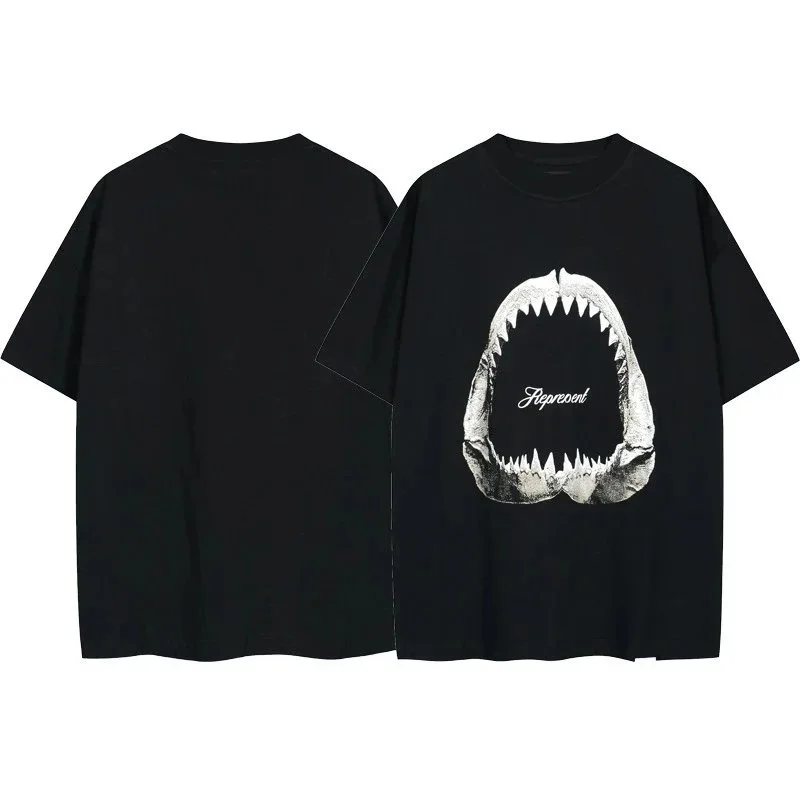 Letter print retro men's and women's couple round neck loose short-sleeved T-shirt