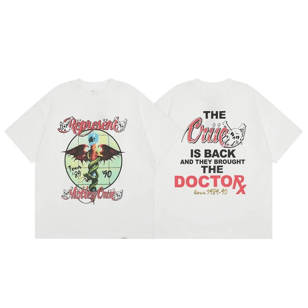 Letter print retro men's and women's couple round neck loose short-sleeved T-shirt